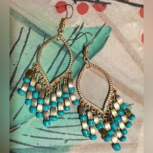 Elegant Gold and Turquoise Dangle Earrings